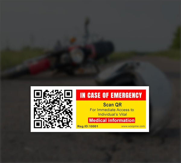 Woopme Smart Medical ID Sticker – Custom Rider Profile & Emergency Info QR Code (10x4 cm)