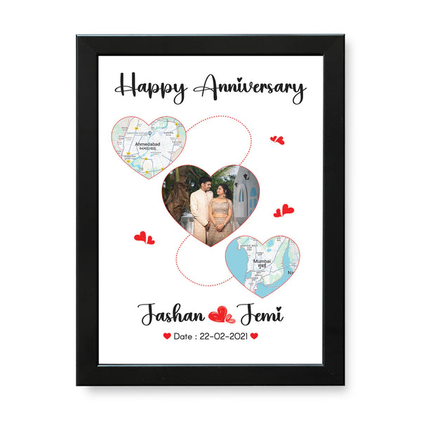 Distance Map Small Heart Anniversary Photo Frame (10x14 inch)