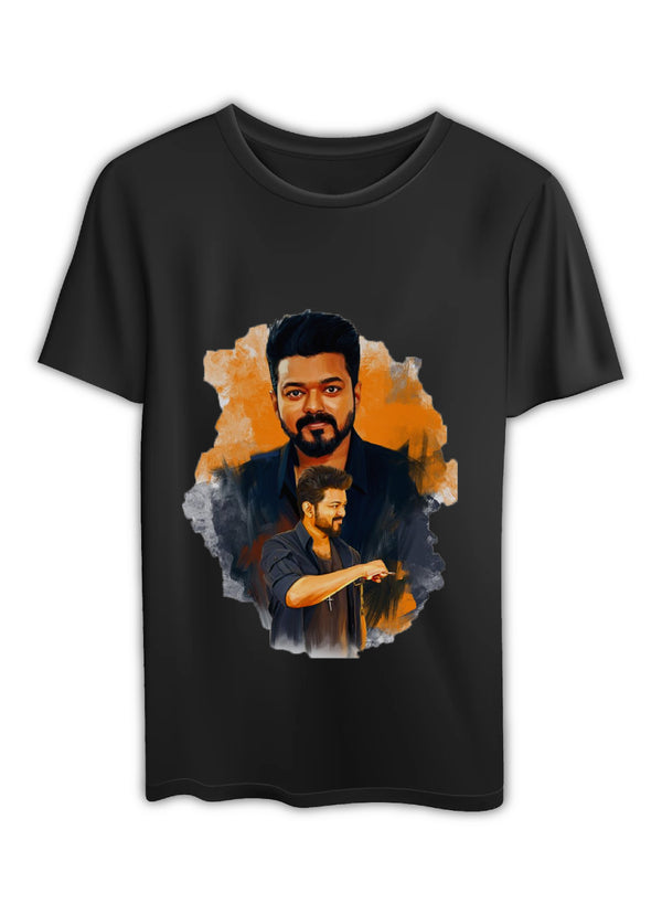 Printed Thalapathy Vijay Leo Round Half Sleeve Regular Fit T Shirt Men