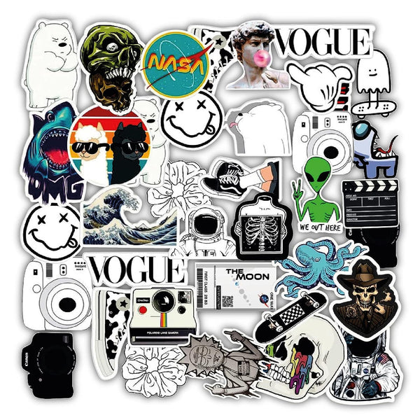 woopme 27Pcs Black & White Space Printed Scrapbook Learning Vinyl Stickers for Notebooks,Diary, Journal,Laptop, Mobiles Bottles Multicolored Printed Stickers (A4 Size)