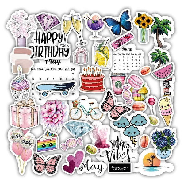 Woopme 48Pcs Decorative Art Printed Scrapbook Stickers Notebooks Diary Journal Laptop Multicolored Printed Scrapbook Stickers (A4 Size)(vinyl printed)