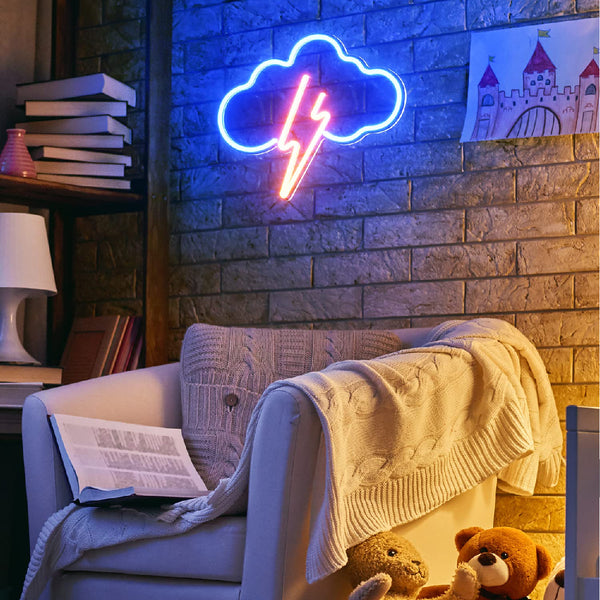 Cloud Theme Lightning Bolt Neon Light Strip Wall Bedroom Kids Office Home Decoration LED Art Indoor L X H 12 X 9.9 Inches