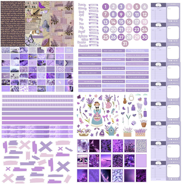 Woopme 269 PCs Purple Scrapbook Stickers for Journal Supplies kit Journal Planner DIY Craft Paper Decoration Stickers