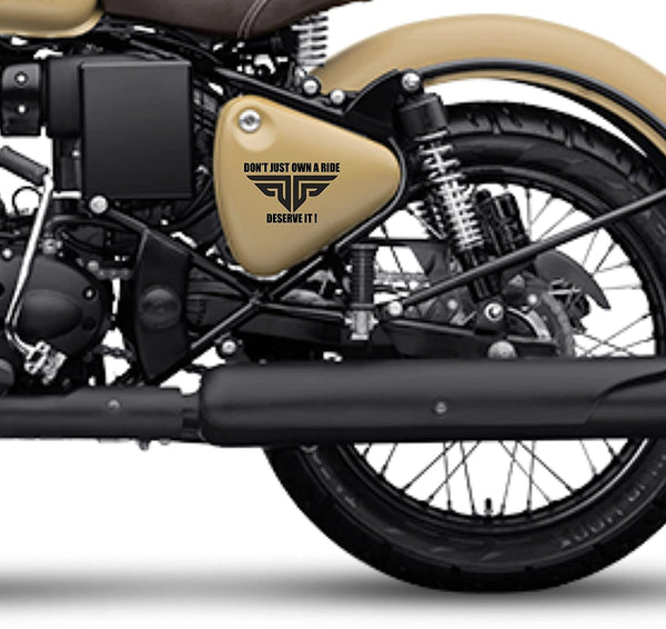 Woopme: Deserve It Quote Royal Enfield Sticker Bullet Sides Battery Box Classic Standard Mudguard Decal (10 cm Wide) (Black)