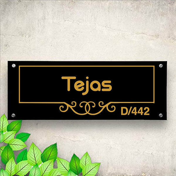 Creative Underline Border Flower Personalized Name Plates for Home Door Outdoor Customized Laminated Name Board House Apartment Glass Door Number (31 cm X 13 cm)