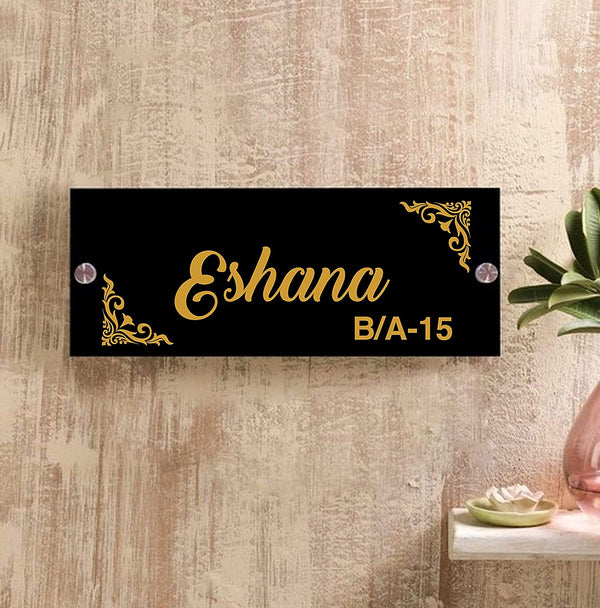 Historical Corner Flower Personalized Name Plates for Home Door Outdoor Customized Laminated Name Board House Apartment Glass Door Number (31 cm X 13 cm)