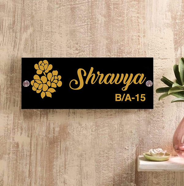 Flower Bouquet Personalized Name Plates for Home Door Outdoor Customized Laminated Name Board House Apartment Glass Door Number (31 cm X 13 cm)