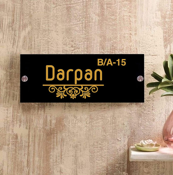 Darpan Flower Underline Personalized Name Plates for Home Door Outdoor Customized Laminated Name Board House Apartment Glass Door Number (31 cm X 13 cm)