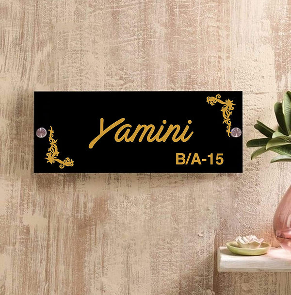 Deer Horn Corner Flower Personalized Name Plates for Home Door Outdoor Customized Laminated Name Board House Apartment Glass Door Number (31 cm X 13 cm)