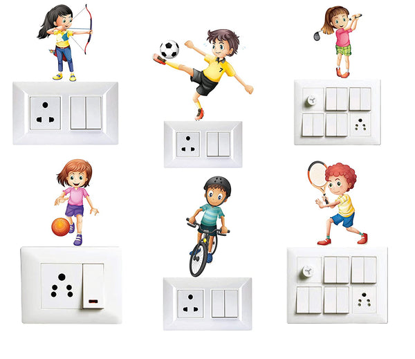 Woopme Playing Kids Switch Board Stickers for Home Living Kids Bed Room Wall Decoration Multicolor Vinyl Stylish 3D Combo Pack Sticker Black Printed (Standard Size)