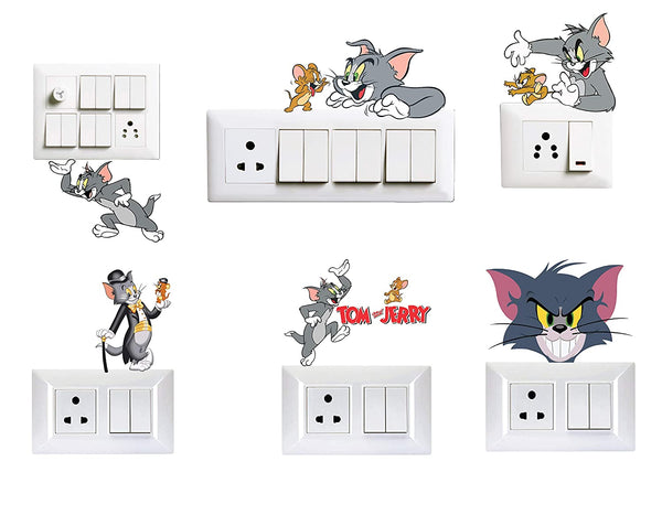 Woopme Tom & Jerry Team Switch Board Printed Stickers for Home Living Kids Bed Room Wall Decoration Multicolor Vinyl Stylish 3D Combo Sticker...