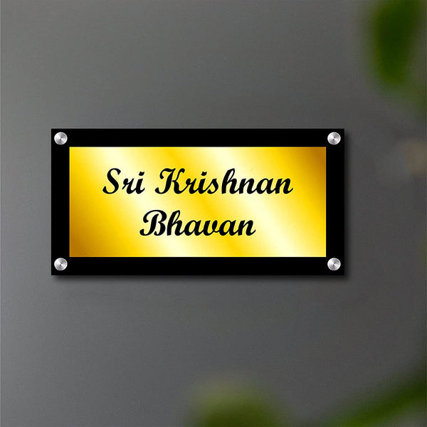 Customized Personalized Acrylic Name Board Plates For Home Outdoor Family Glass Home Office Outside Décor House Door Bungalow Mirror Gold & Black (40 X 24 ) CMS)