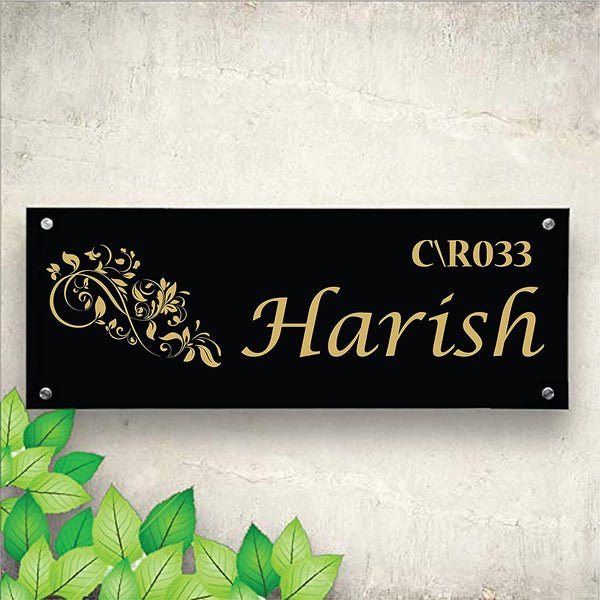 Customized Personalized Acrylic Name Board Plates for Home Outdoor Entrance Home Office Outside House Décor Door Bungalow Clear Gold Black (13 X 6 Inch)