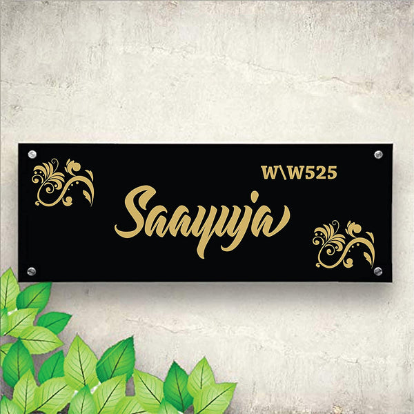 Customized Personalized Acrylic Name Board Plates for Home Outdoor Entrance Home Office Outside House Décor Door Bungalow Clear Golden Black (13 X 6 Inch)