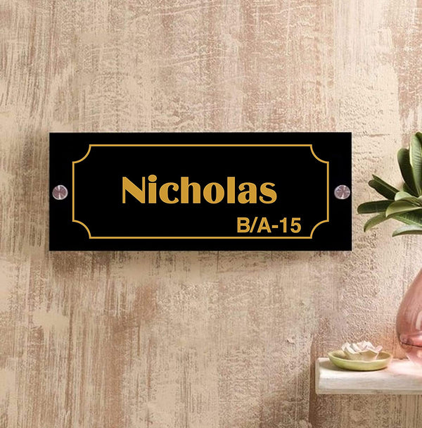 Standard Curve Border Personalized Name Plates for Home Door Outdoor Customized Laminated Name Board House Apartment Glass Door Number (31 cm X 13 cm)