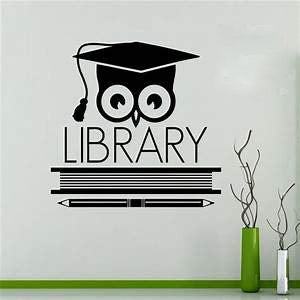 woopme: Books Library Owl Wall Vinyl Decal Education School Wall Sticker Classroom Decals Door StickersVinyl Sticker L X H 58 X 58 cm