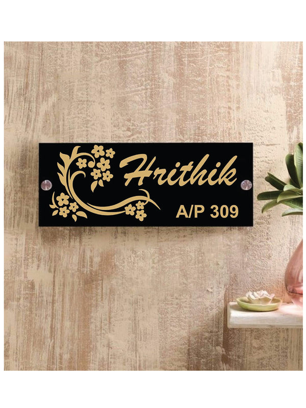 Woopme: Customised Modern Home Laminated Name Plate Acrylic Board For House Outdoor & Indoor Use (Gold, Black)