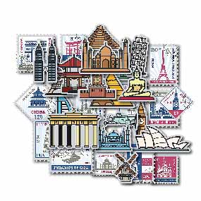 woopme 30 PCs Decorative Monuments Scrapbook Stickers for Notebooks ,Diary, Journal ,Laptop Multicolored Printed Label