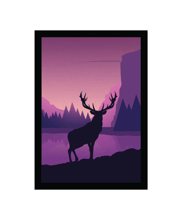 Woopme Deer Scenery Synthetic Wood Wall Hanging Photo Frame for Home, Restuarant,